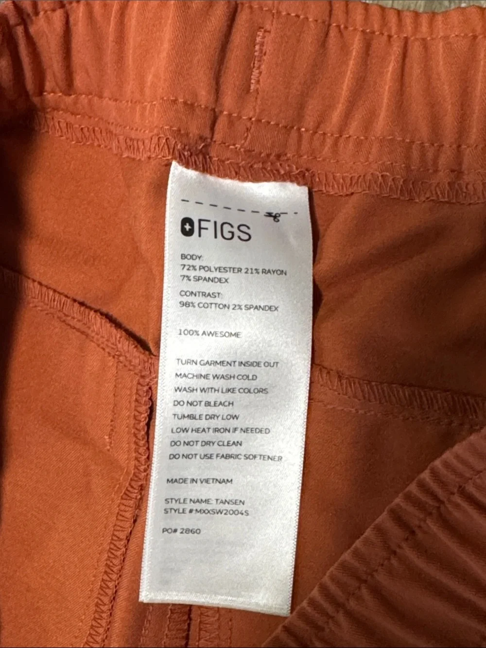 Figs Men's Burnt Orange Jogger style scrub pants with Black Drawstring
